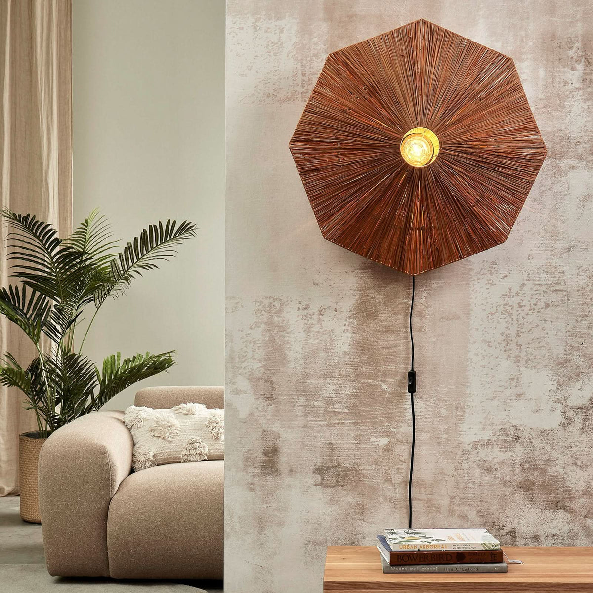 Applique murale Panama en bois, marron et noir, Ø 65 cm