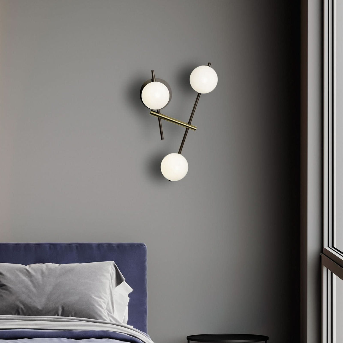 Applique murale Kika en verre, noir et blanc, 3 lumières, hauteur 16 cm