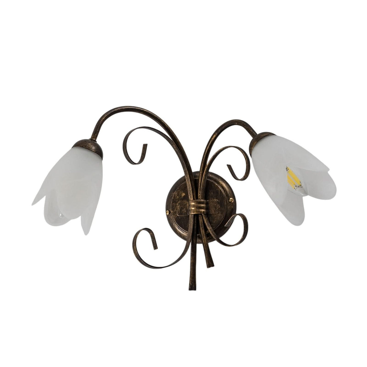 Applique murale Odino en verre, bronze et blanc satiné, 2 lumières, hauteur 30 cm