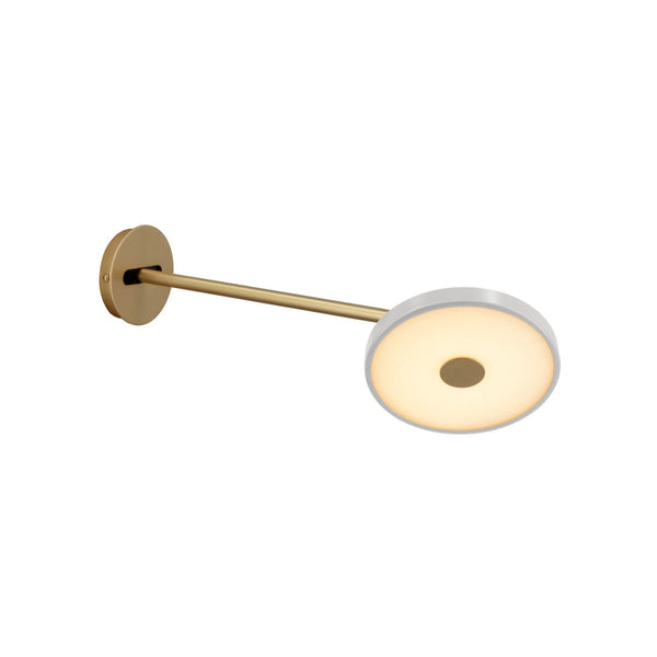 Applique murale LED Asteria Long en aluminium, gris clair et laiton, Ø 15 cm