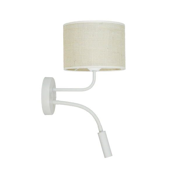 Applique murale Roller en tissu, beige structuré et blanc, 2 lumières, Ø 20 cm, 15 W, hauteur 30 cm