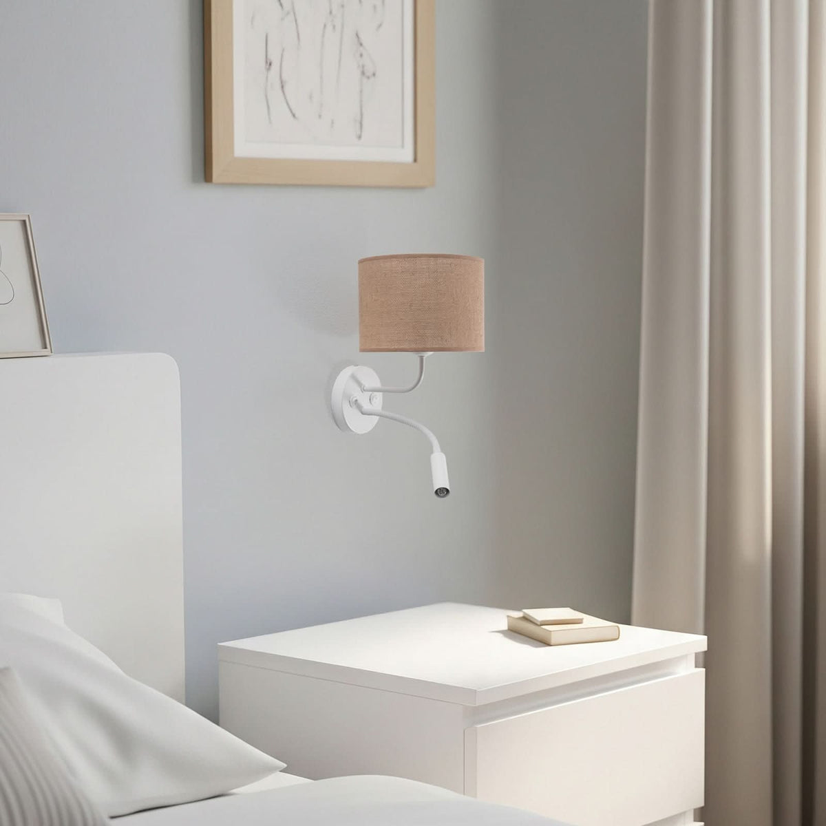 Applique murale en tissu, marron structuré et blanc, 2 lumières, Ø 20 cm