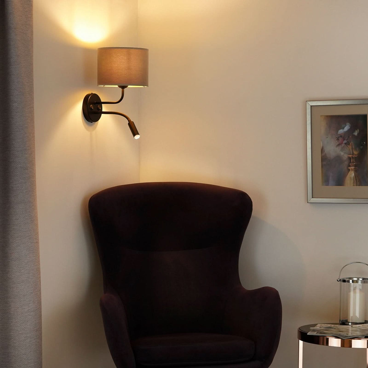 Applique murale Roller en velours, beige et noir, 2 lumières, Ø 20 cm