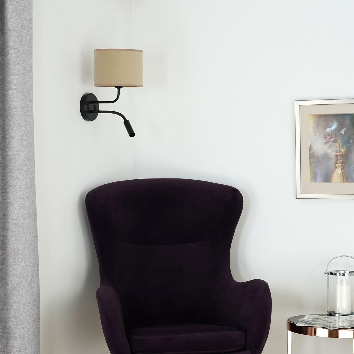Applique murale Roller en velours, beige et noir, 2 lumières, Ø 20 cm