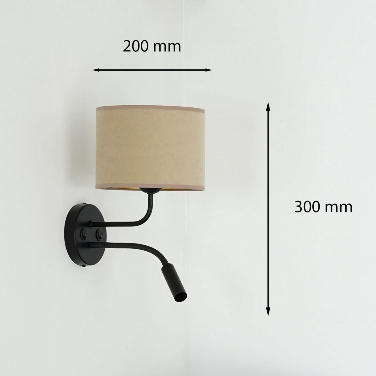 Applique murale Roller en velours, beige et noir, 2 lumières, Ø 20 cm