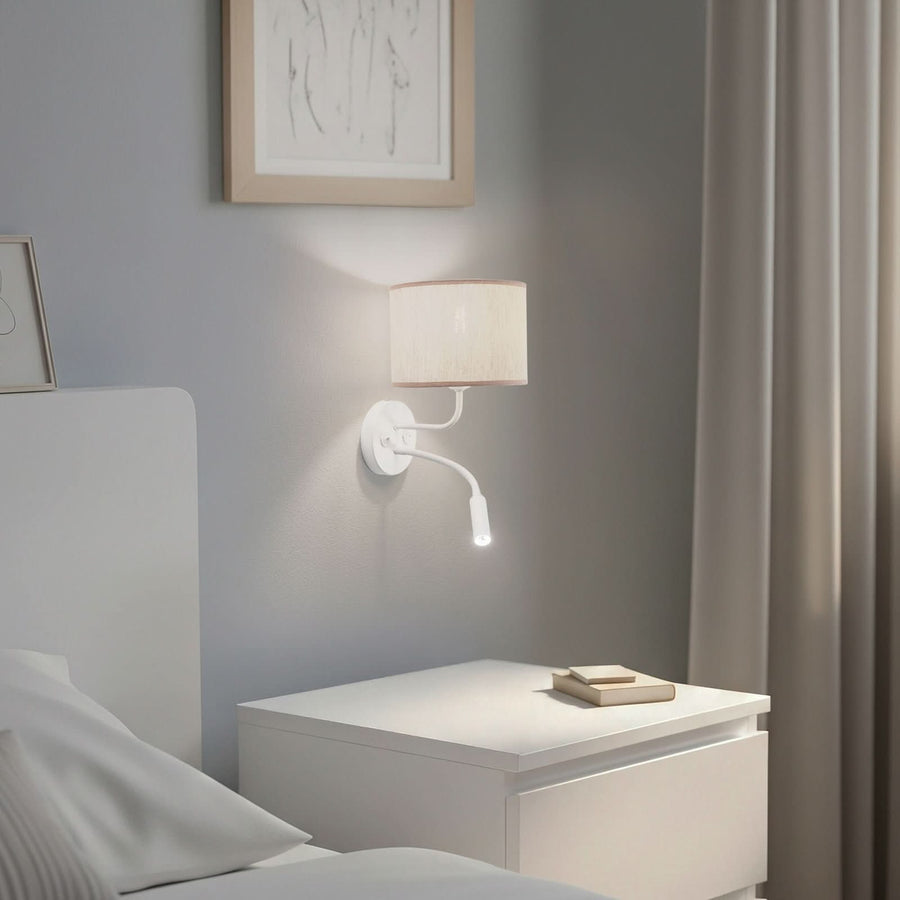 Applique murale Roller en coton, blanc et crème, 2 lumières, hauteur 30 cm