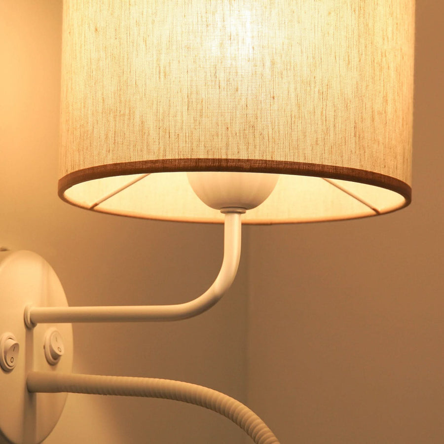 Applique murale Roller en coton, blanc et crème, 2 lumières, hauteur 30 cm
