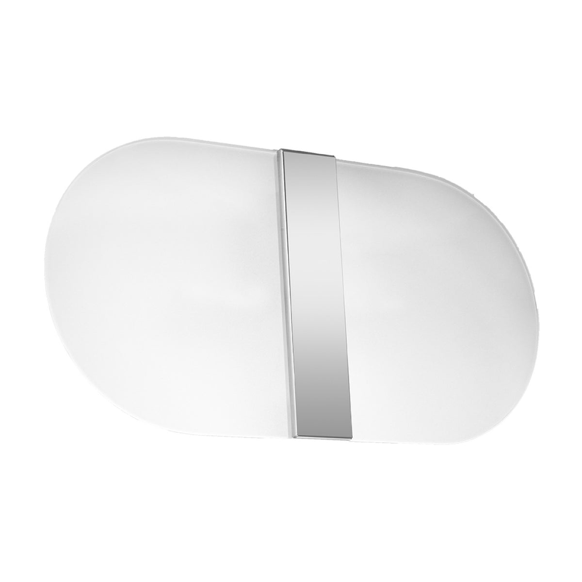 Vue de face du luminaire ovale blanc avec bande centrale chromée sur fond neutre