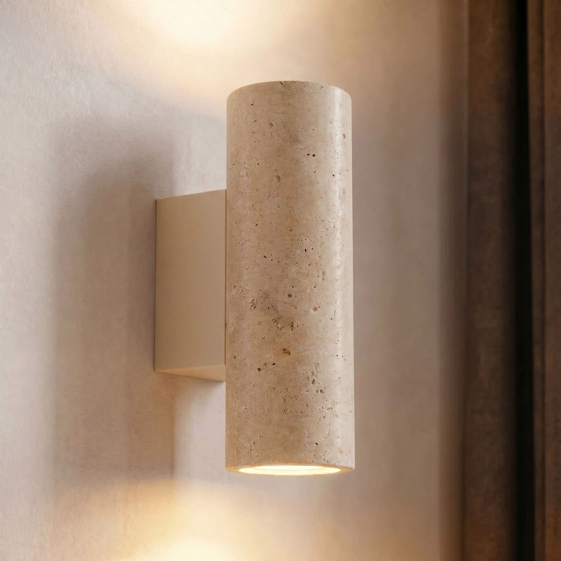 Applique murale Tavira en pierre, beige, 2 lumières, hauteur 23 cm