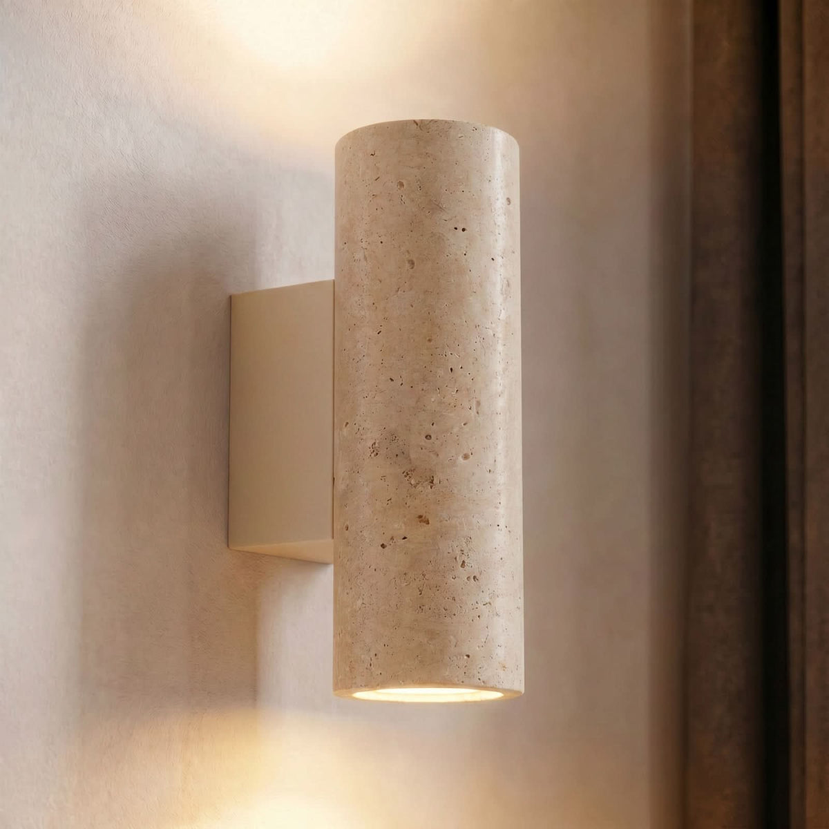 Applique murale Tavira en pierre, beige, 2 lumières, hauteur 23 cm