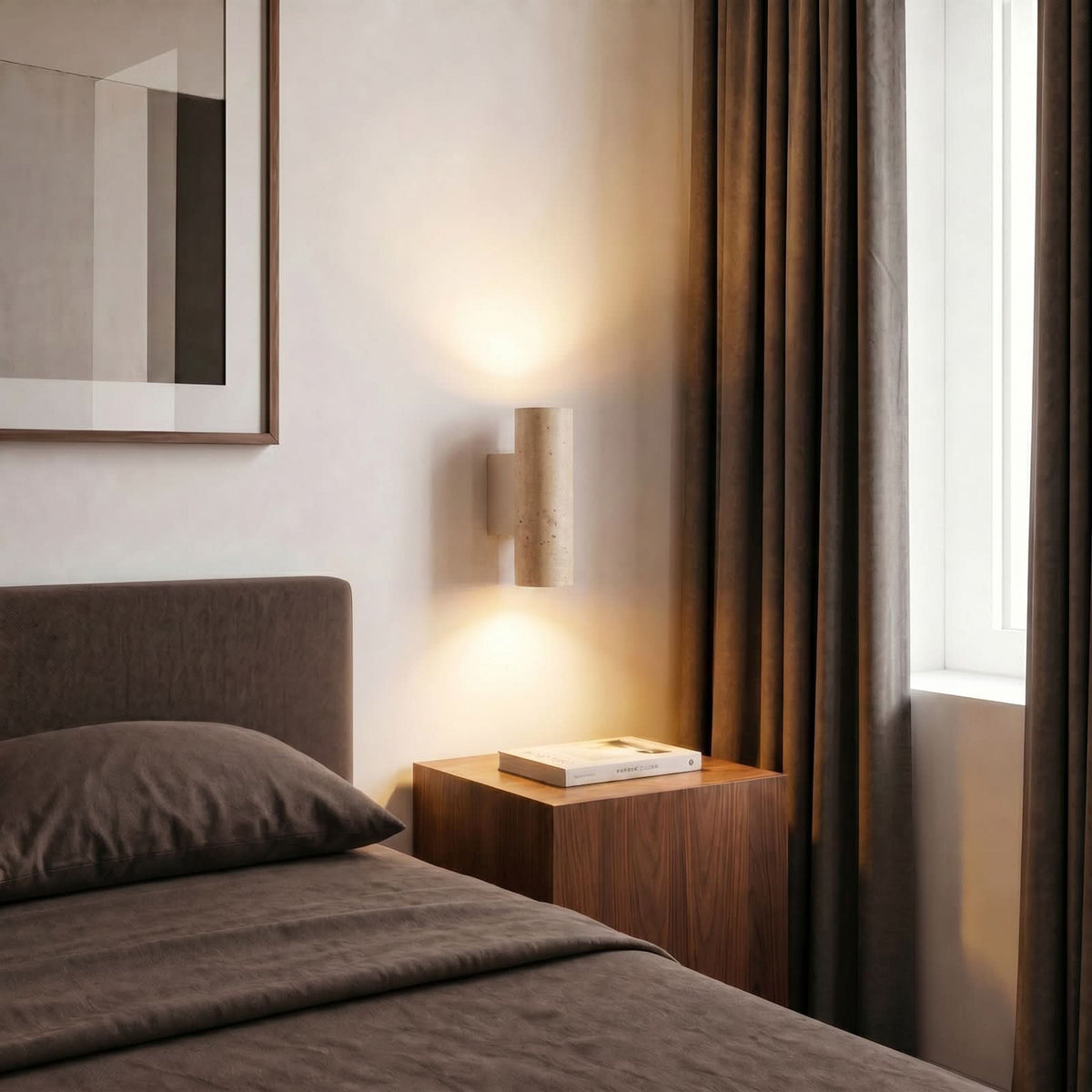 Applique murale Tavira en pierre, beige, 2 lumières, hauteur 23 cm