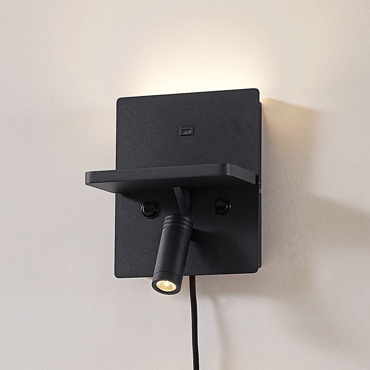 Applique murale LED Auden en métal, noir, 2 lumières, hauteur 22 cm