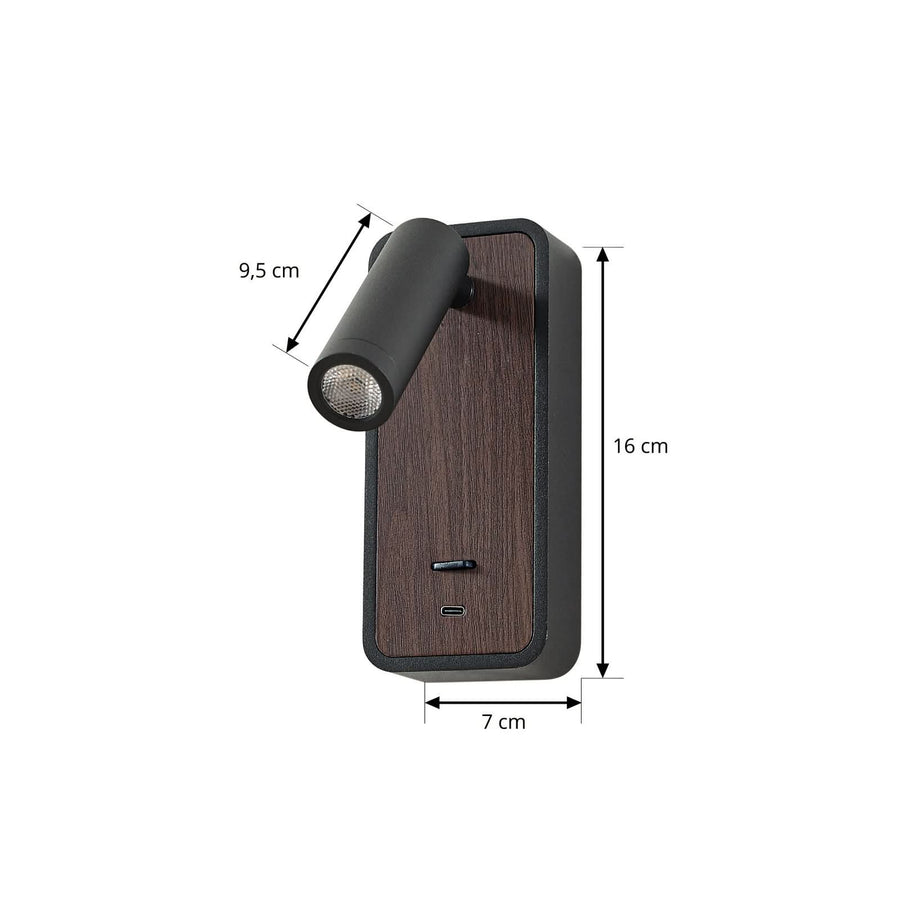 Applique murale LED Tallis en bois, noir, hauteur 16 cm