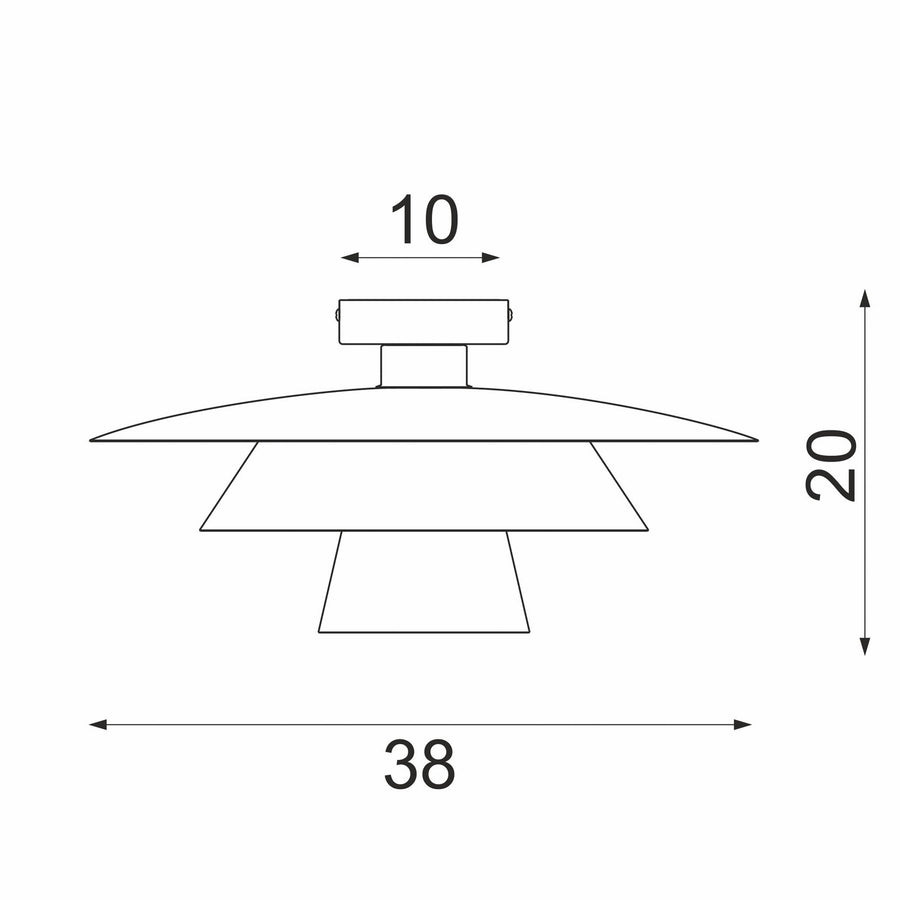 Schéma de dimensions indiquant 38 cm de diamètre et 20 cm de hauteur
