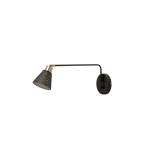 Applique murale Sepanta en acier, noir et laiton ancien, hauteur 21 cm