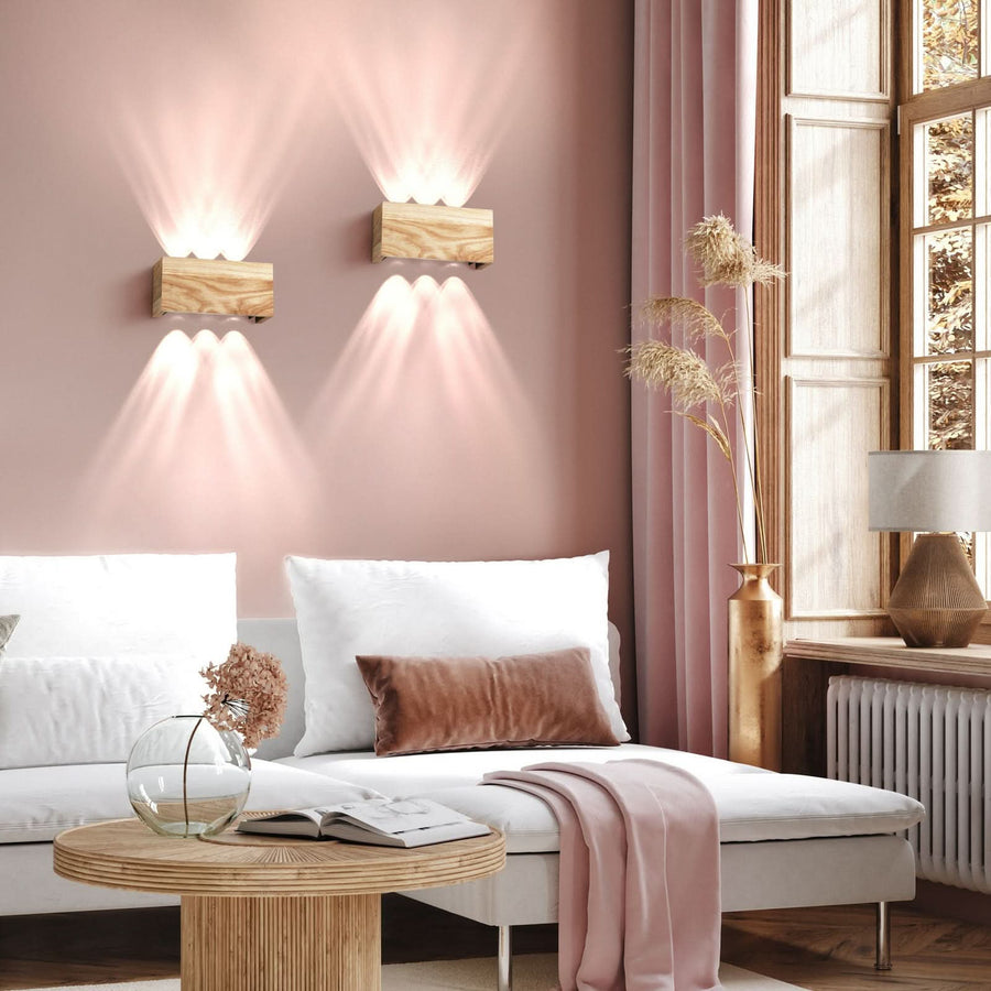 Applique murale LED Shine-Wood en chêne, noir, hauteur 10 cm