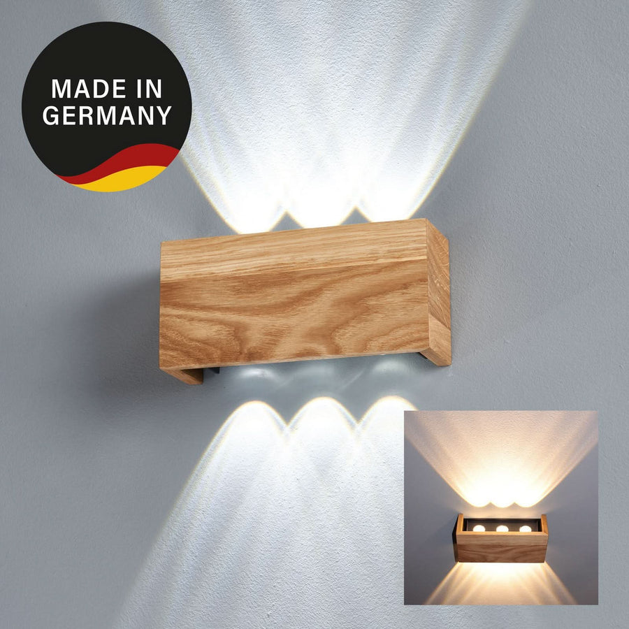 Applique murale LED Shine-Wood en chêne, noir, hauteur 10 cm