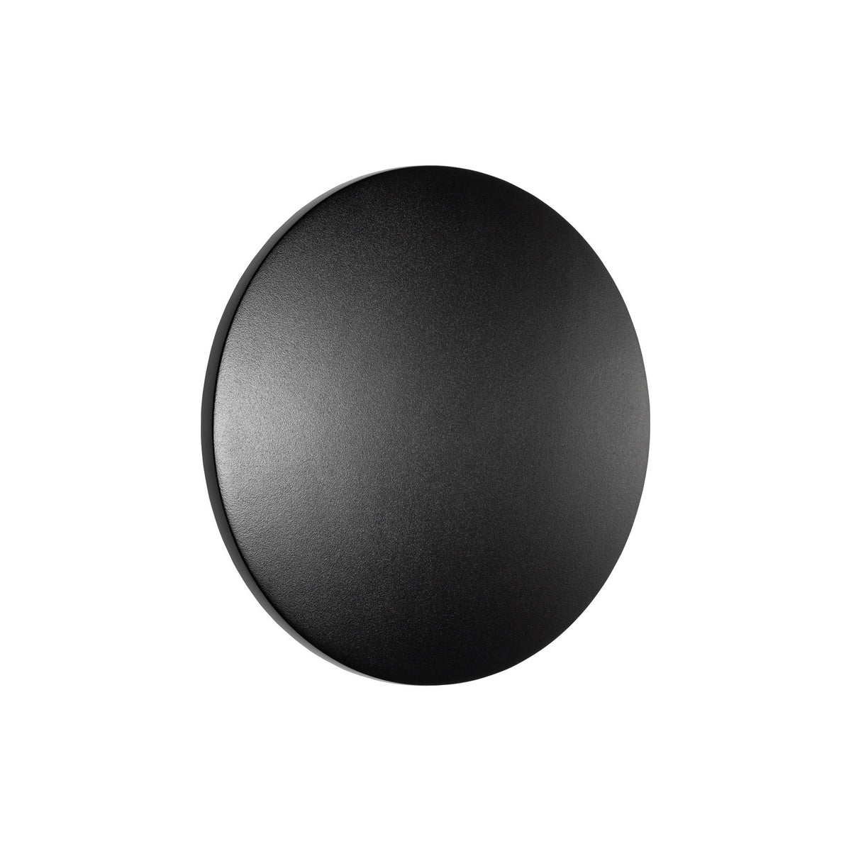 Vue de face du luminaire rond noir, isolé sur fond blanc.