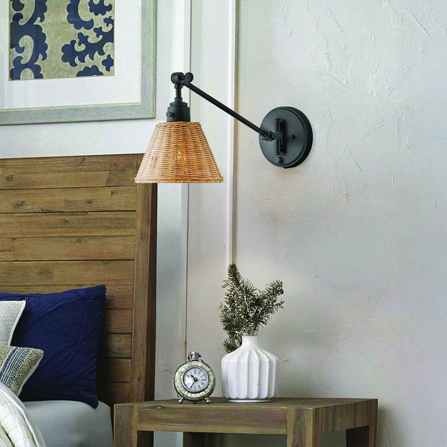 Applique murale Arti en rotin, marron clair et marron clair, hauteur 24,2 cm, 60 W, largeur 19,4 cm, modèle 2