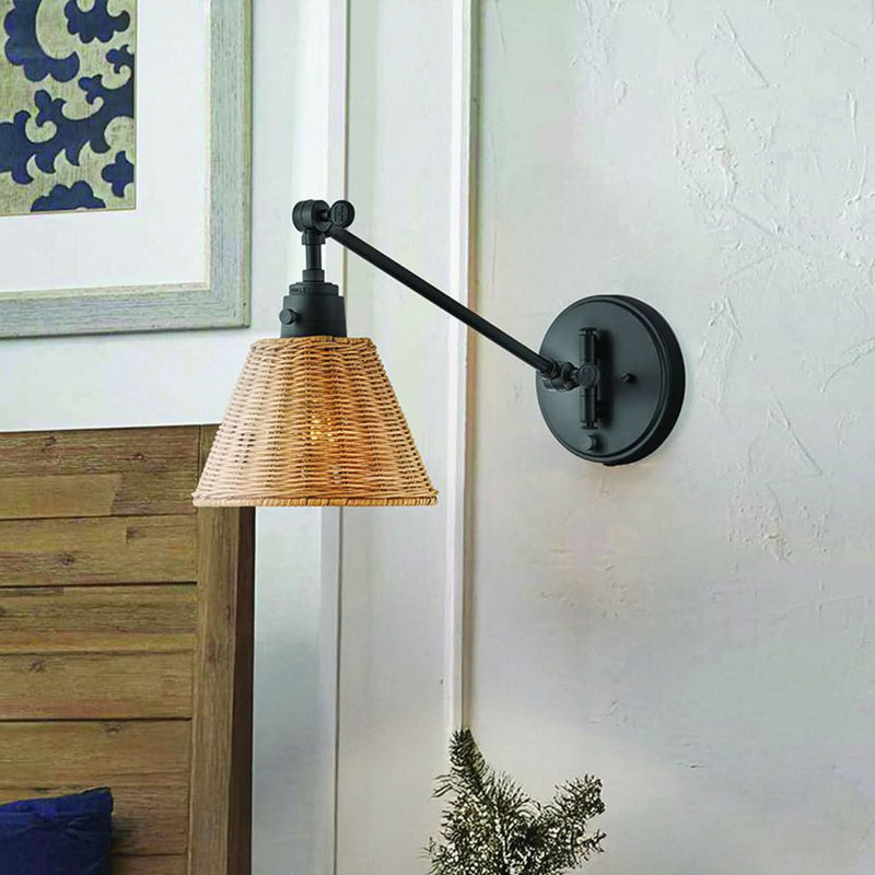 Applique murale Arti en rotin, marron clair et marron clair, hauteur 24,2 cm, 60 W, largeur 19,4 cm, modèle 2