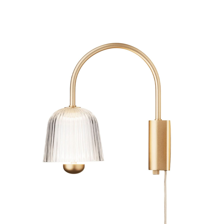 Applique murale LED Asteea en métal, laiton satiné et transparent, hauteur 27 cm
