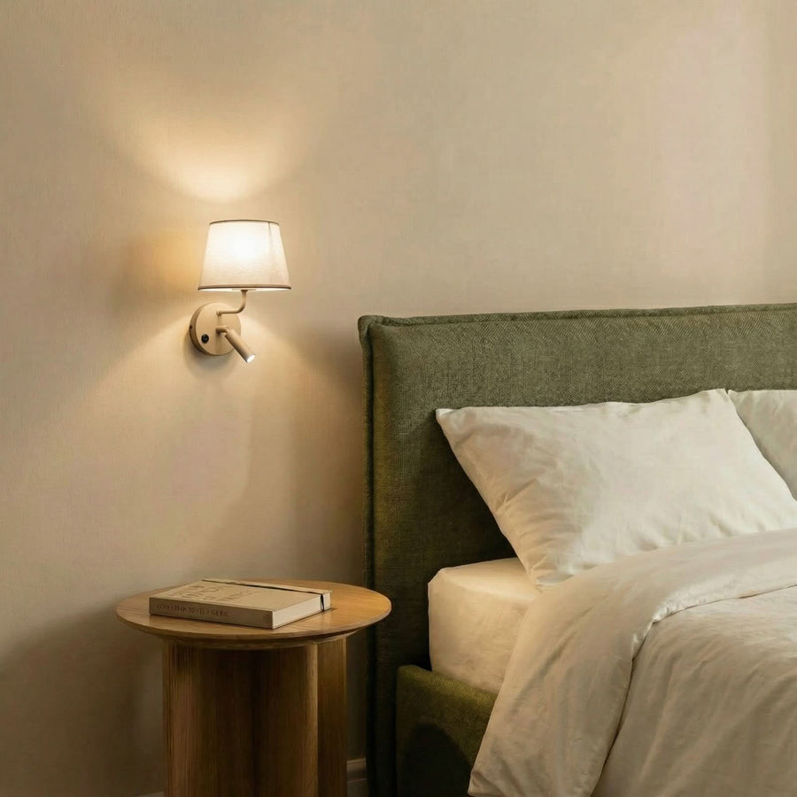 Applique murale Maja en tissu, sable, 2 lumières, hauteur 25 cm