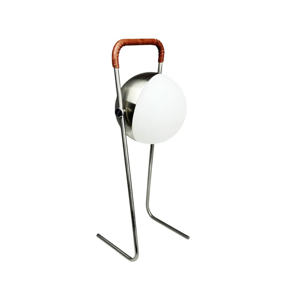 Lampe à poser d'extérieur LED rechargeable Mova en métal, chromé et marron, hauteur 31 cm, IP44