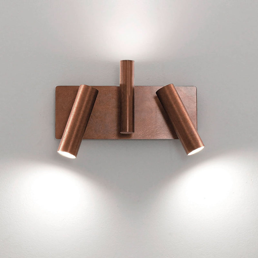 Applique murale 7542 en laiton, bois, 2 lumières, hauteur 27 cm