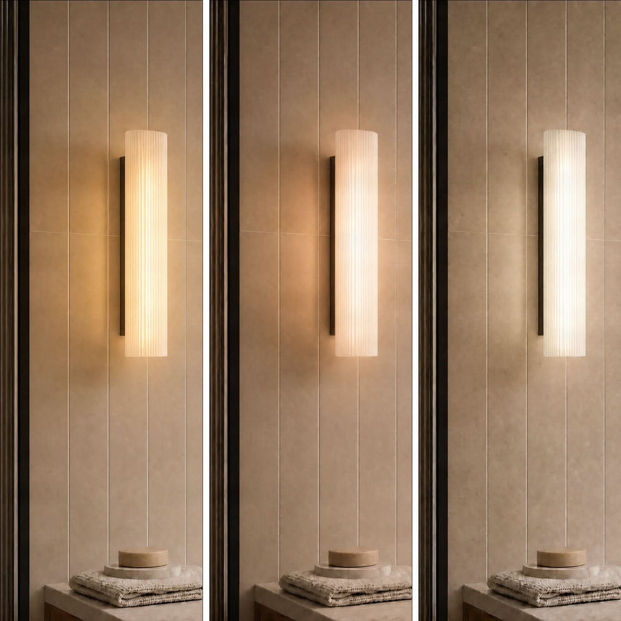 Applique murale LED Victoire en verre, blanc, hauteur 50 cm, IP44