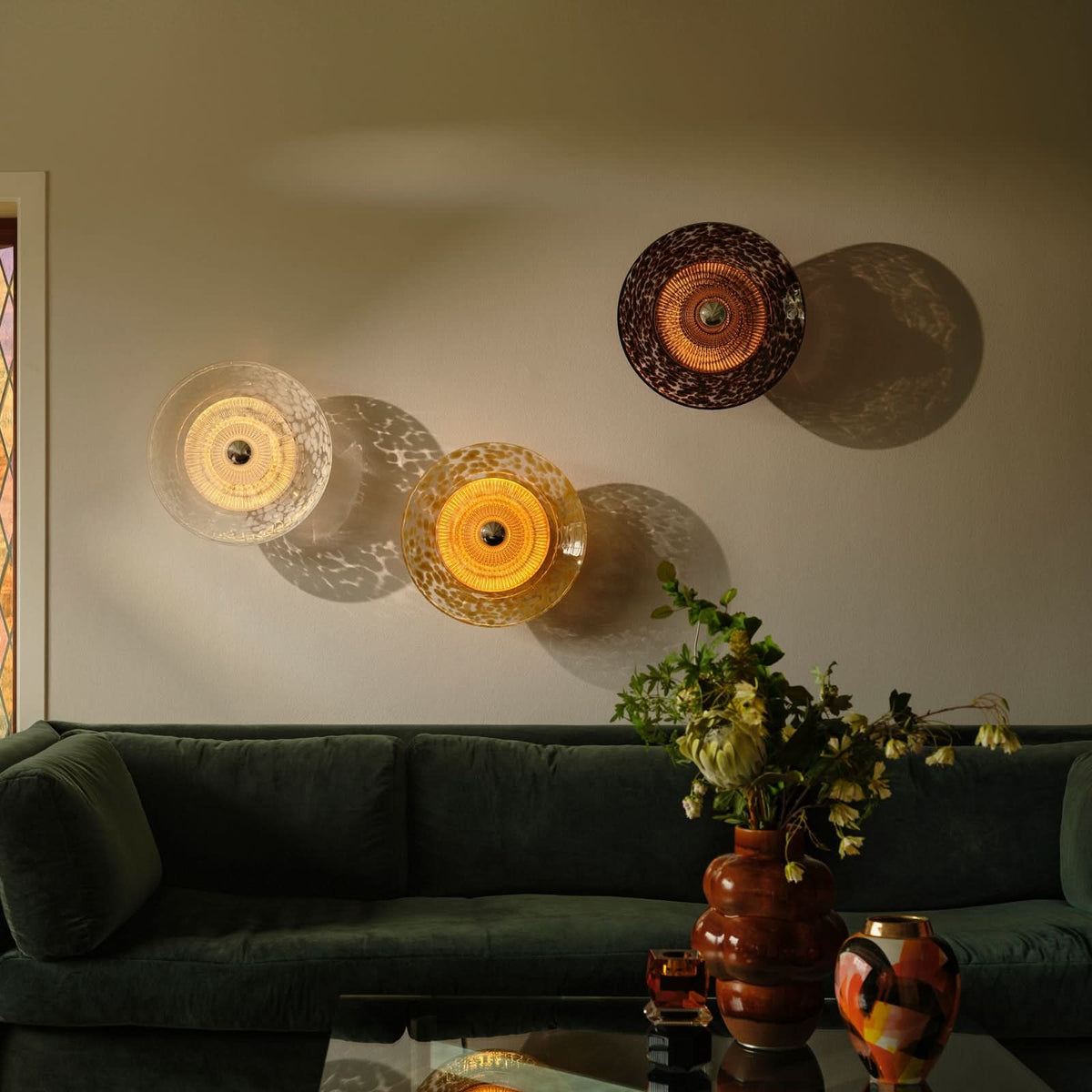 Applique murale Disco Rama en verre, marron, Ø 49 cm