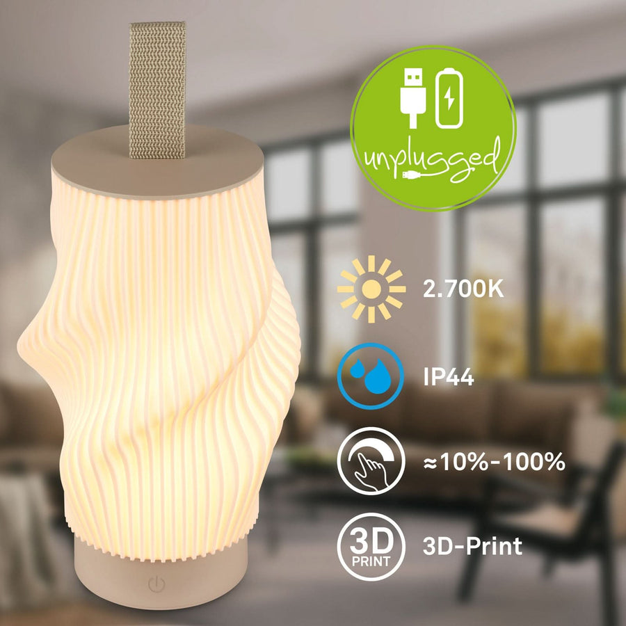 Lampe à poser d'extérieur LED rechargeable Brilo, beige et blanc, Ø 14 cm, IP44