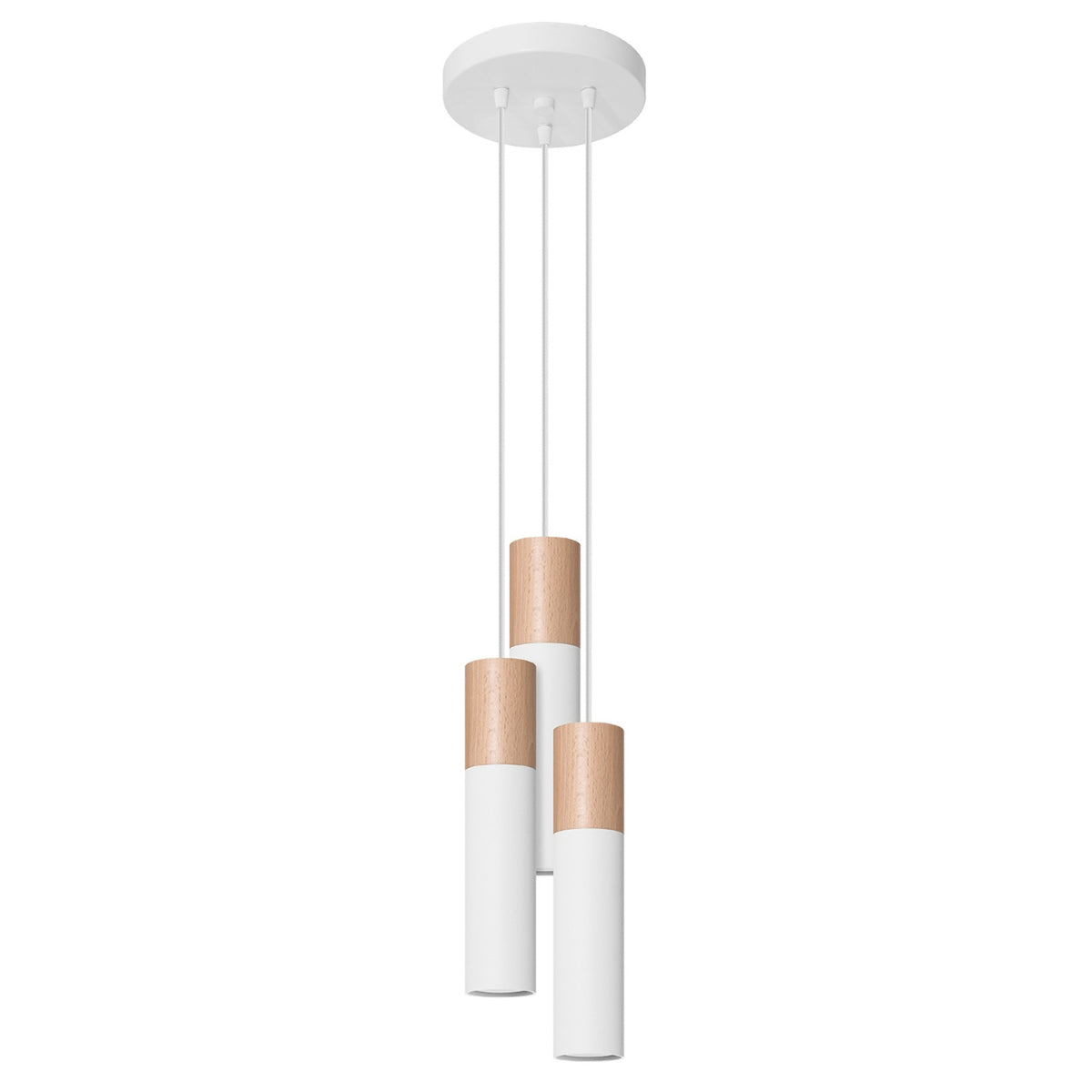 Lampe pendante PABLO 3P Blanc / bois naturel