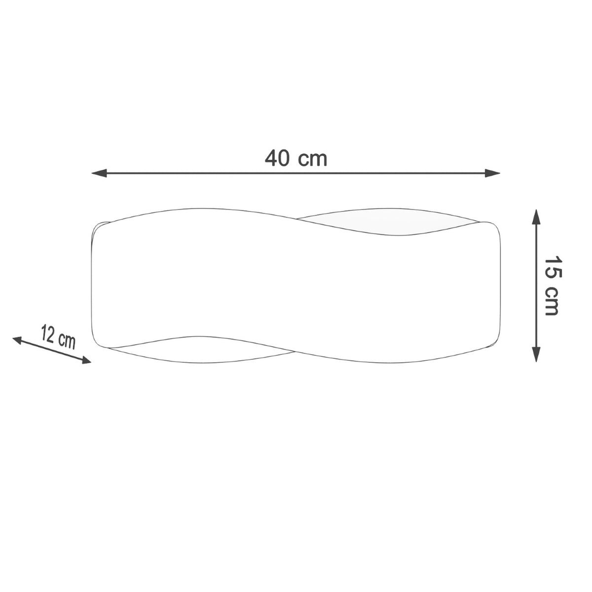 Schéma de dimensions de l'applique : largeur 40 cm, hauteur 15 cm, profondeur 12 cm.