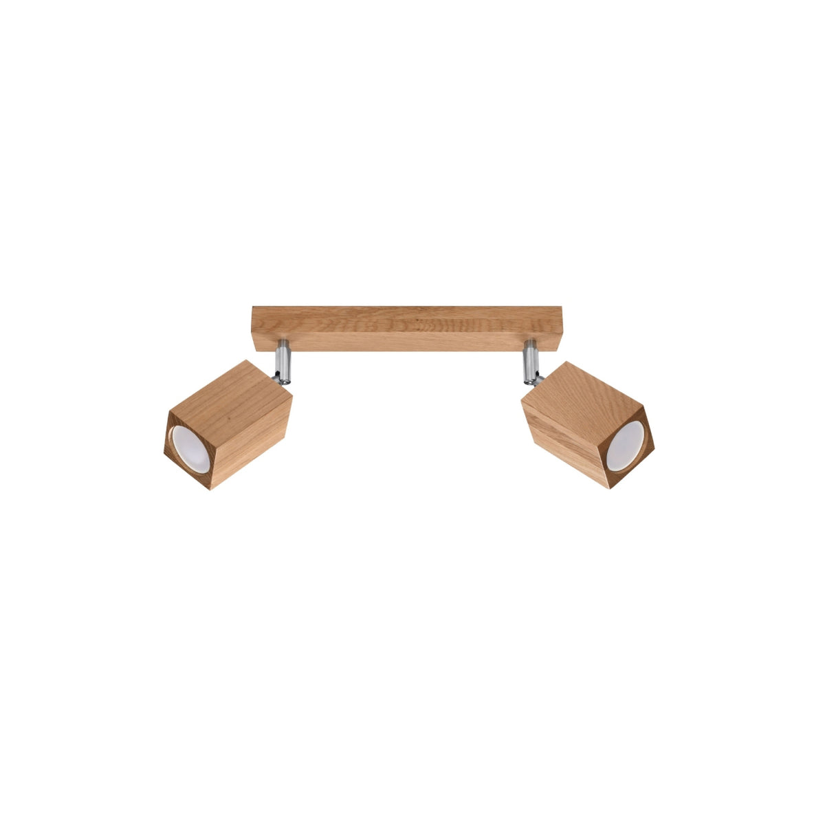 Vue de face du plafonnier en chêne clair avec deux spots orientables