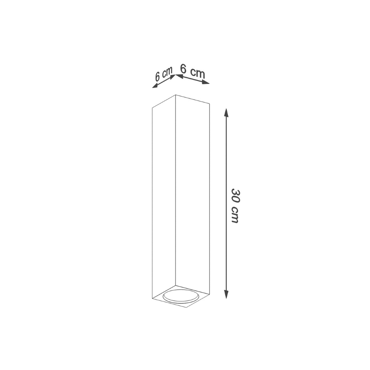 Schéma technique coté du plafonnier avec section de 6 cm et hauteur 30 cm.
