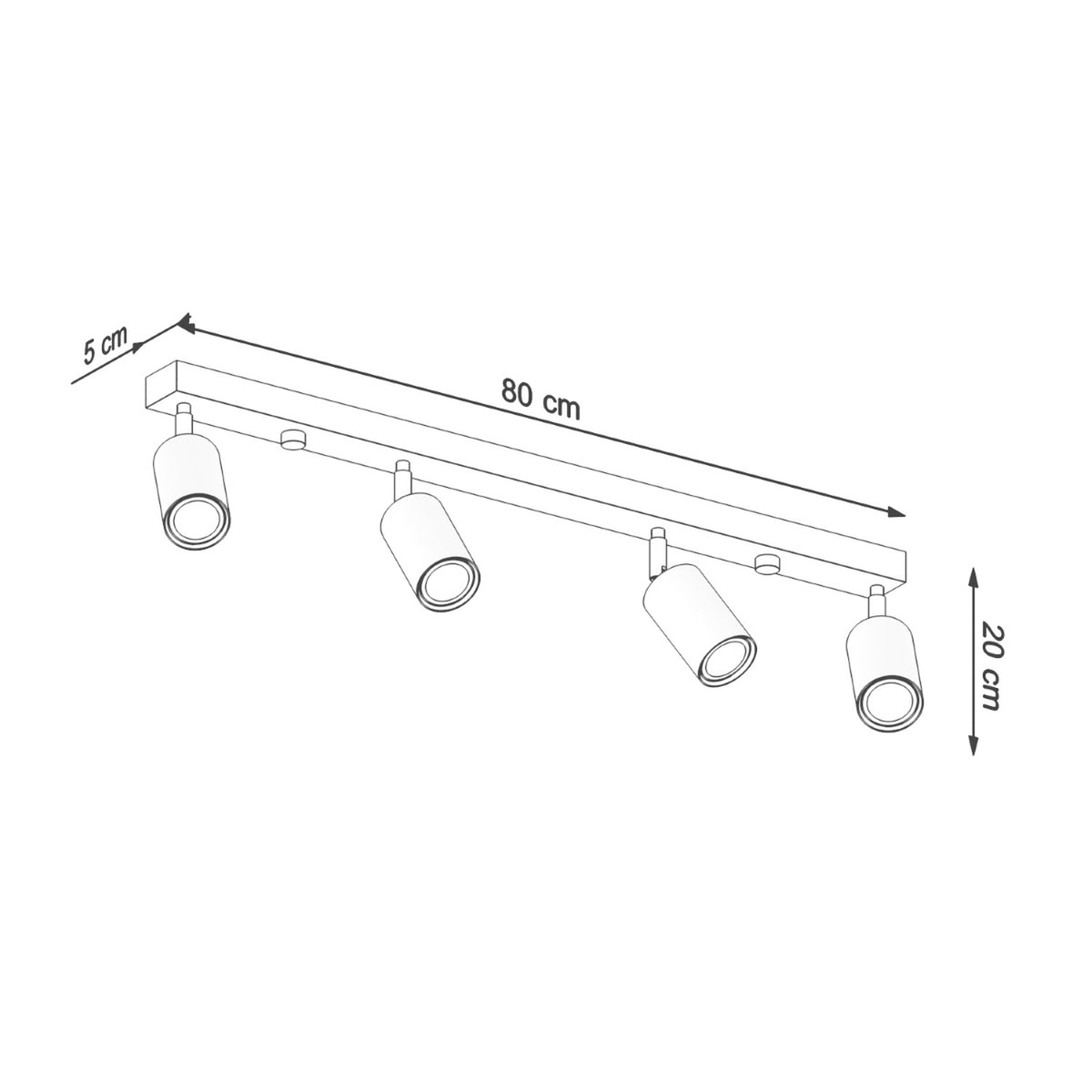Schéma coté : 80 cm de long, 20 cm de haut et 5 cm d'épaisseur