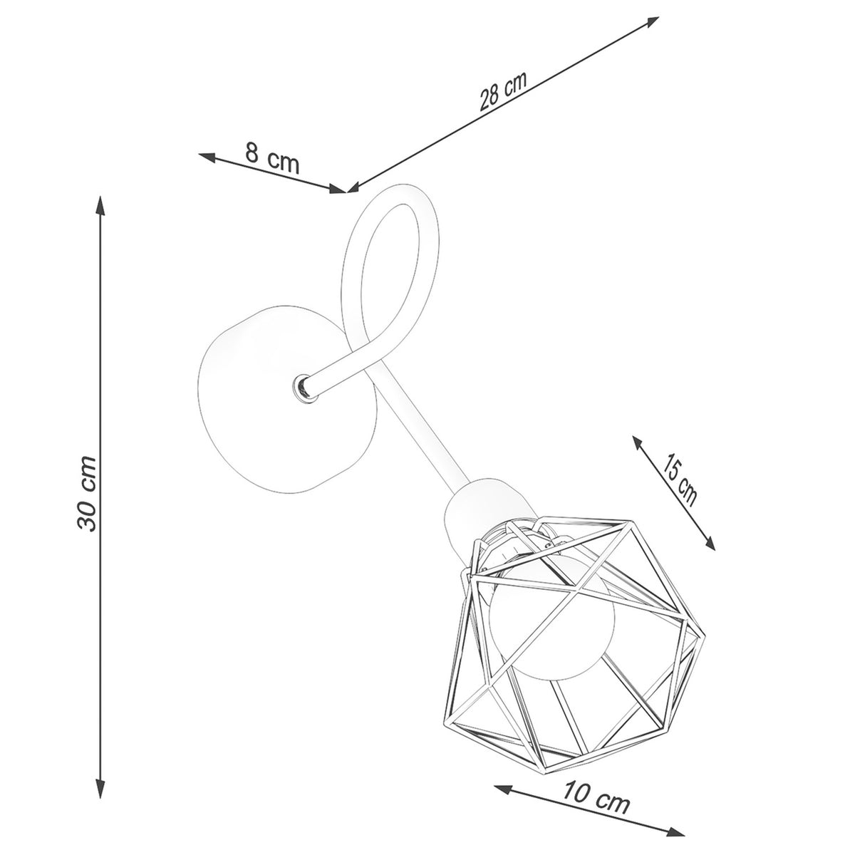 Schéma coté indiquant 30 cm de haut, 28 cm de large et 15 cm de profondeur.
