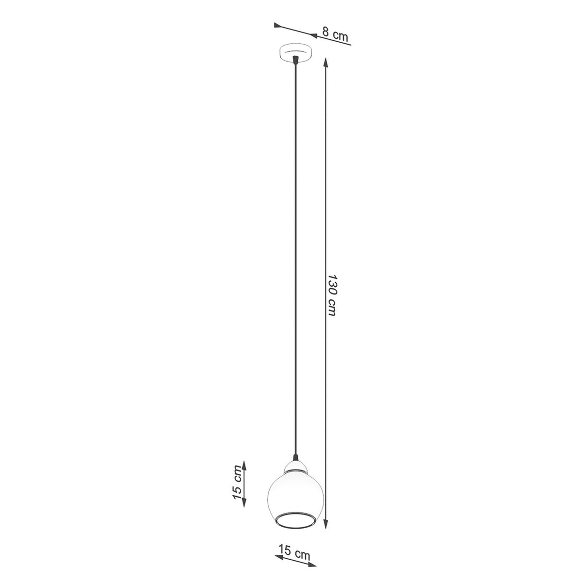 Schéma coté du luminaire avec hauteur totale et dimensions de l'abat-jour.