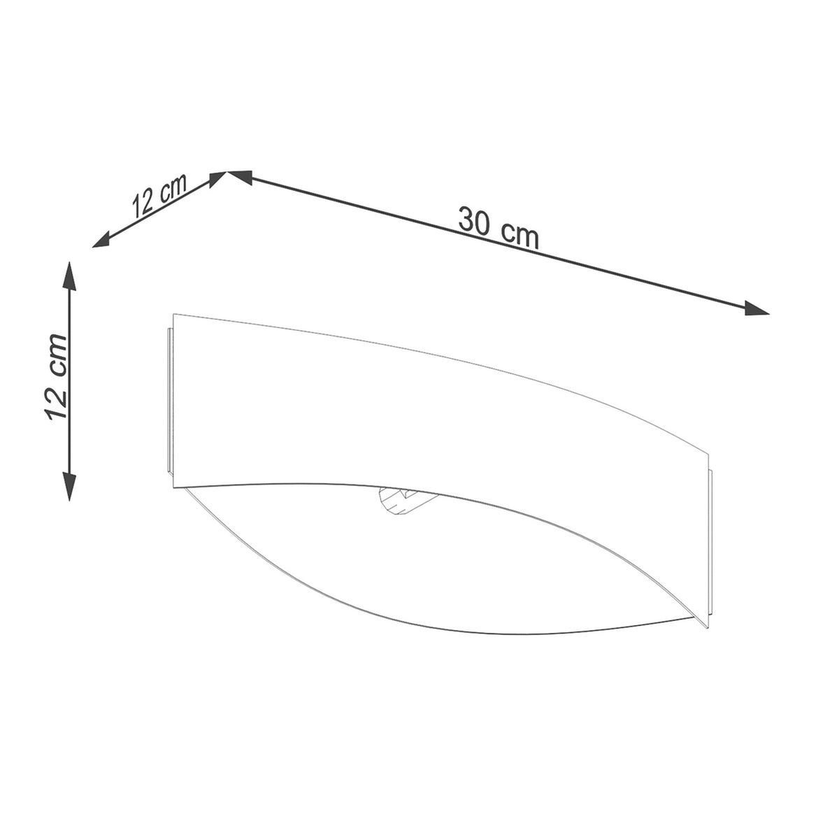 Schéma coté : 30 cm de large, 12 cm de haut, 12 cm de profondeur