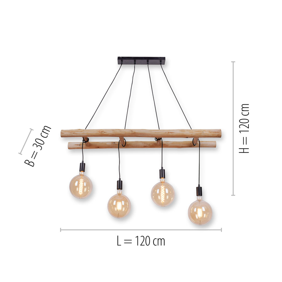 Suspension Edgar 4 lumières noire et bois