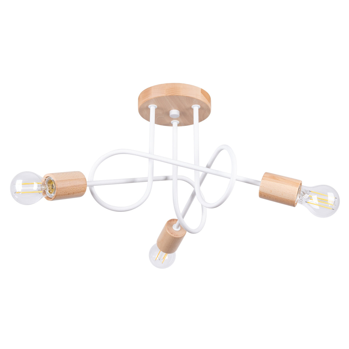 Lustre EMBER 3 Blanc / bois naturel