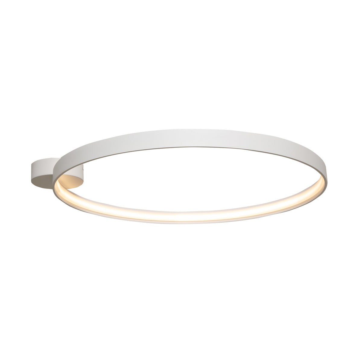 Luminaire seul sur fond blanc, anneau blanc mat vu de trois quarts