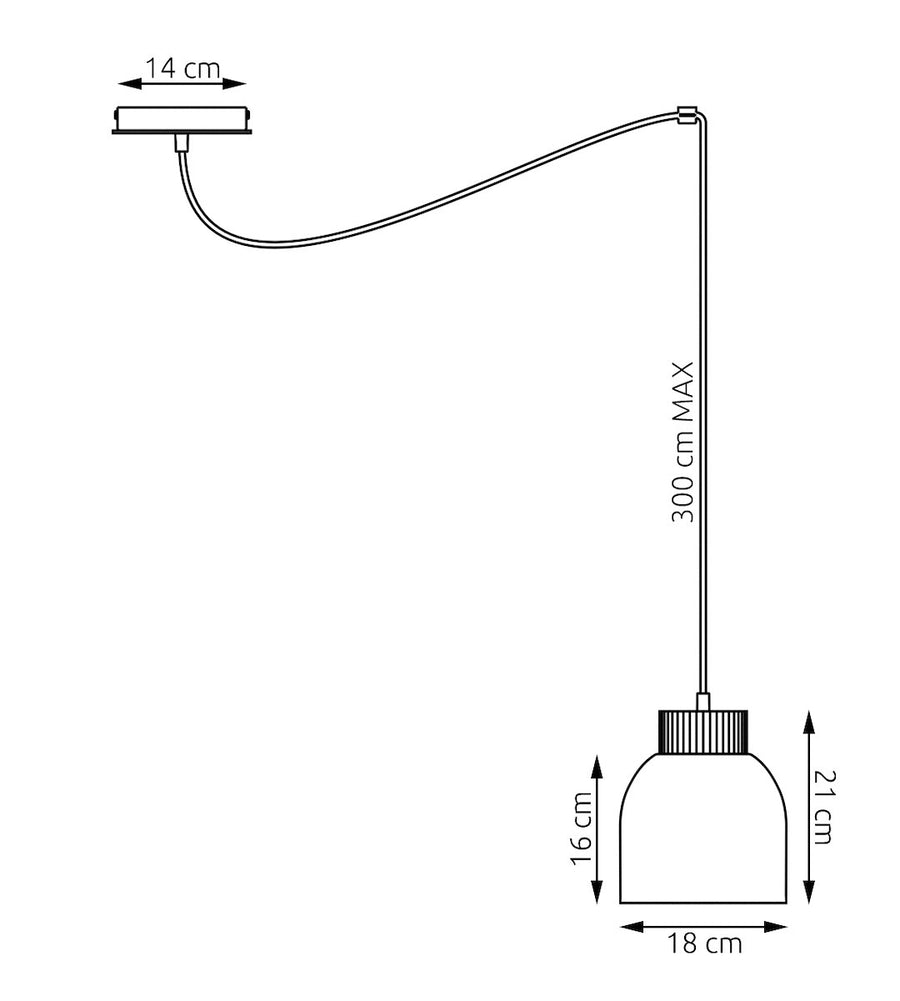 Schéma coté : hauteur 300 cm maximum, abat-jour 21 cm sur 18