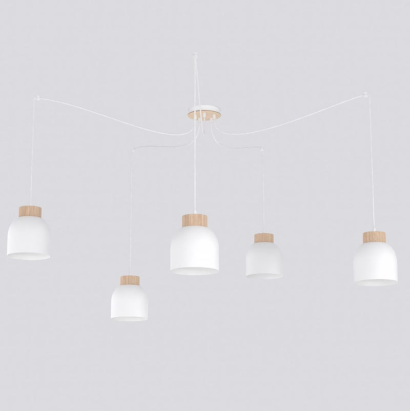 Suspension Kru 5 lumières blanche, bois