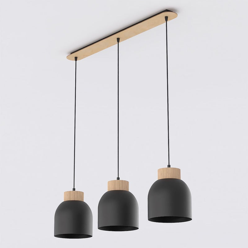 Suspension Vigo 3 lumières noire, bois