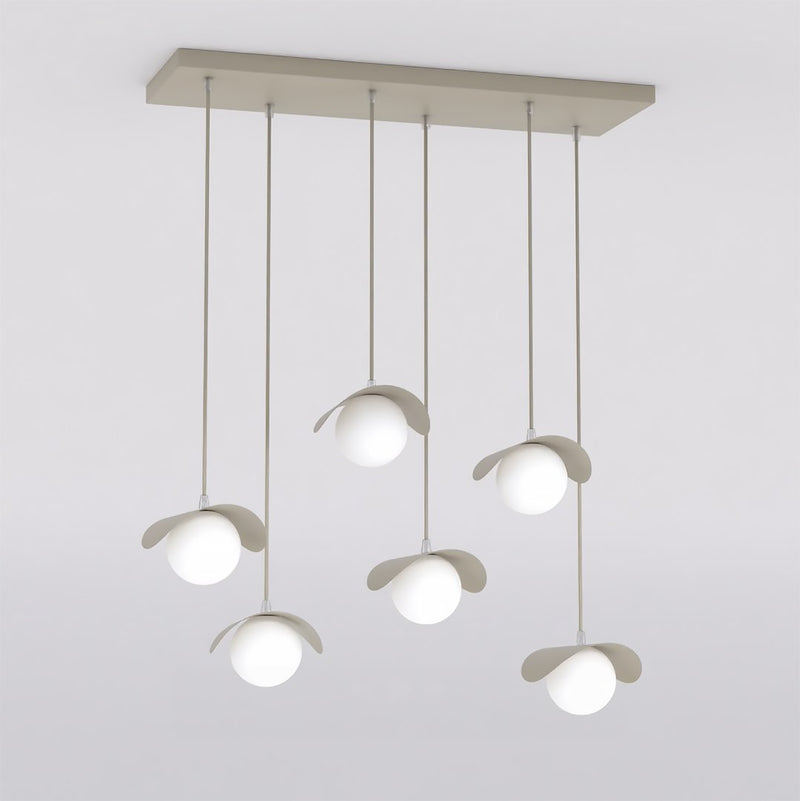 Suspension Ritual 6 lumières beige, verre blanc