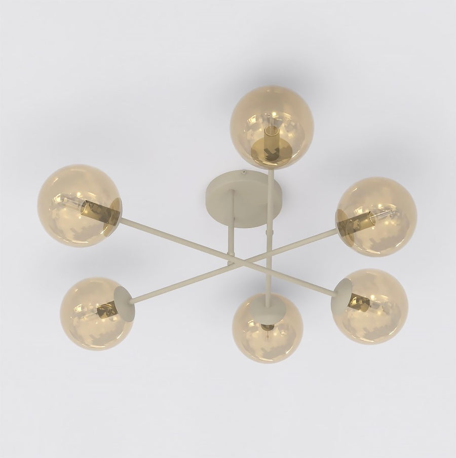 Plafonnier Roma 6 lumières beige, verre ambré