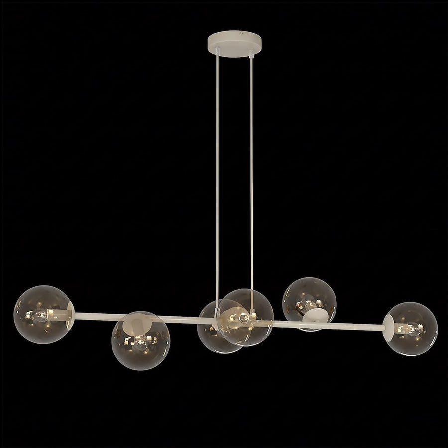 Suspension Magnus 6 lumières beige, verre ambré