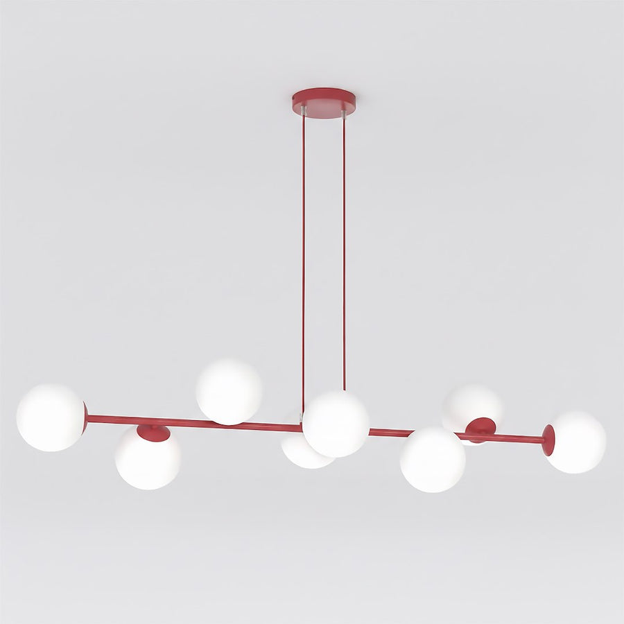 Suspension Magnus 8 lumières bordeaux, verre blanc