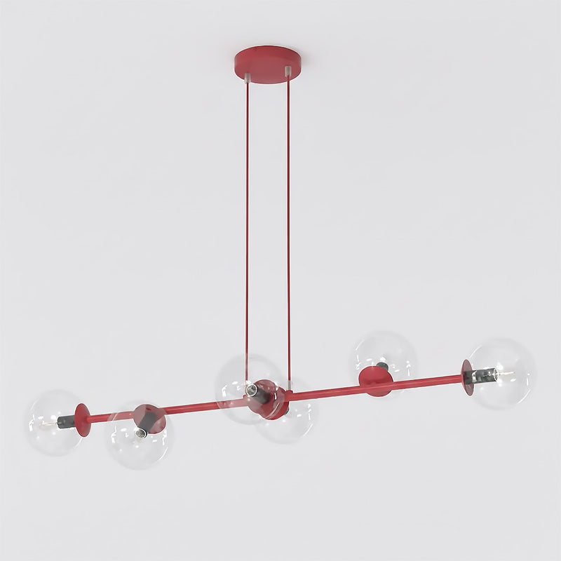Suspension Magnus 6 lumières bordeaux, verre transparent